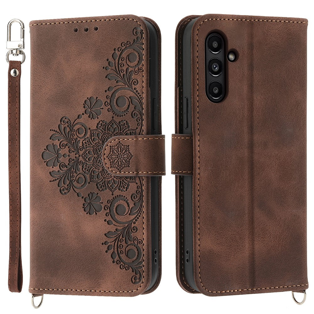 Til Samsung Galaxy A15 4G etui med "skin-touch" læderoverflade og håndrem + skulderrem