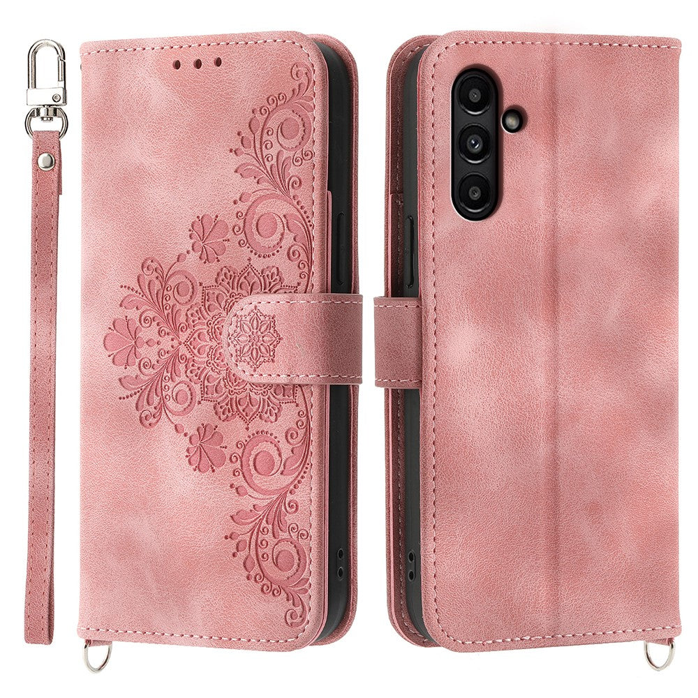 Til Samsung Galaxy A15 4G etui med "skin-touch" læderoverflade og håndrem + skulderrem