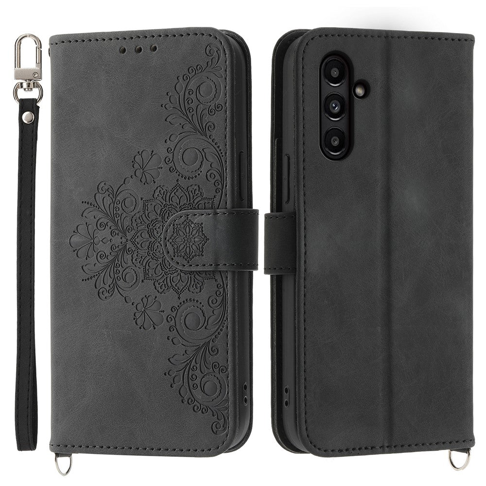 Til Samsung Galaxy A15 4G etui med "skin-touch" læderoverflade og håndrem + skulderrem