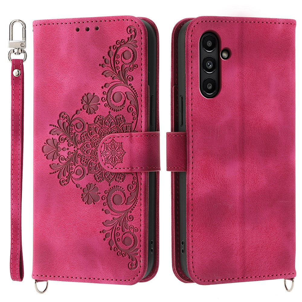 Til Samsung Galaxy A15 4G etui med "skin-touch" læderoverflade og håndrem + skulderrem