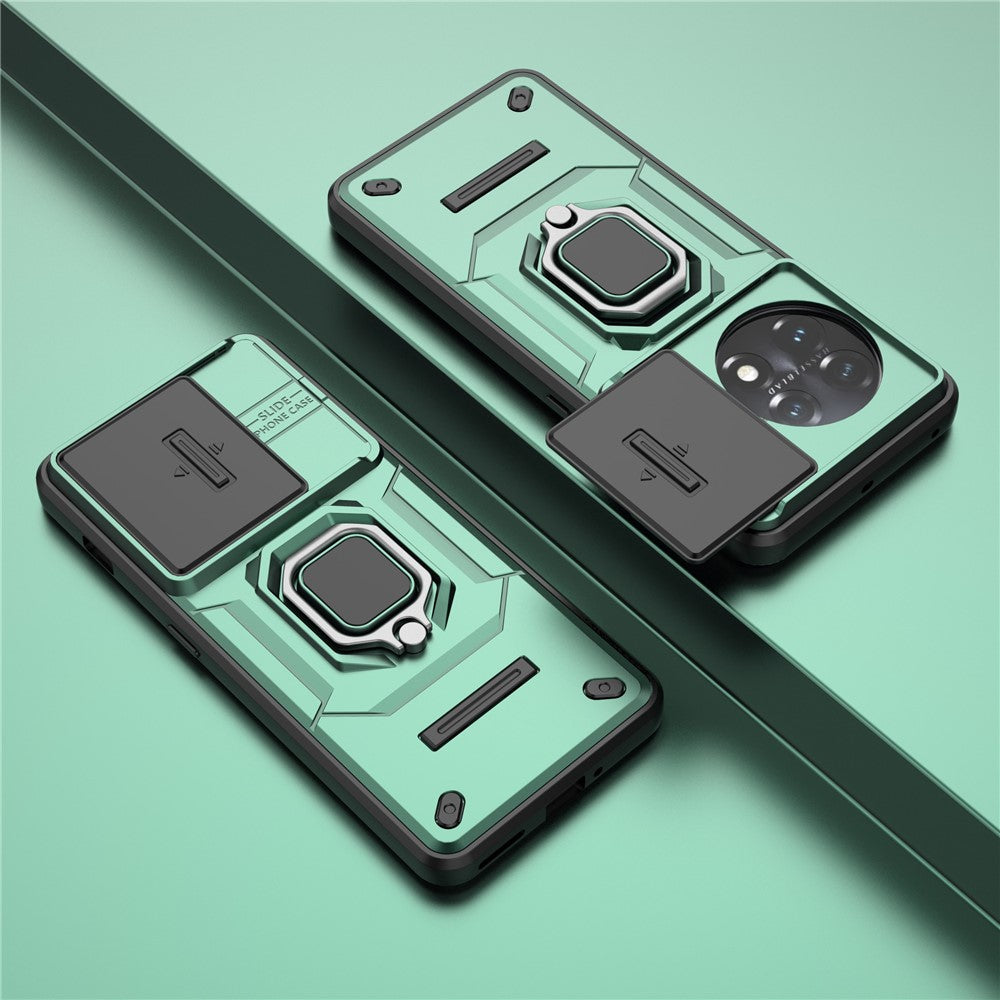 For OnePlus 11 5G Case Slide Lens Shield Ring Kickstand PC+TPU Phone Cover