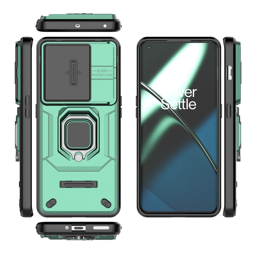 For OnePlus 11 5G Case Slide Lens Shield Ring Kickstand PC+TPU Phone Cover