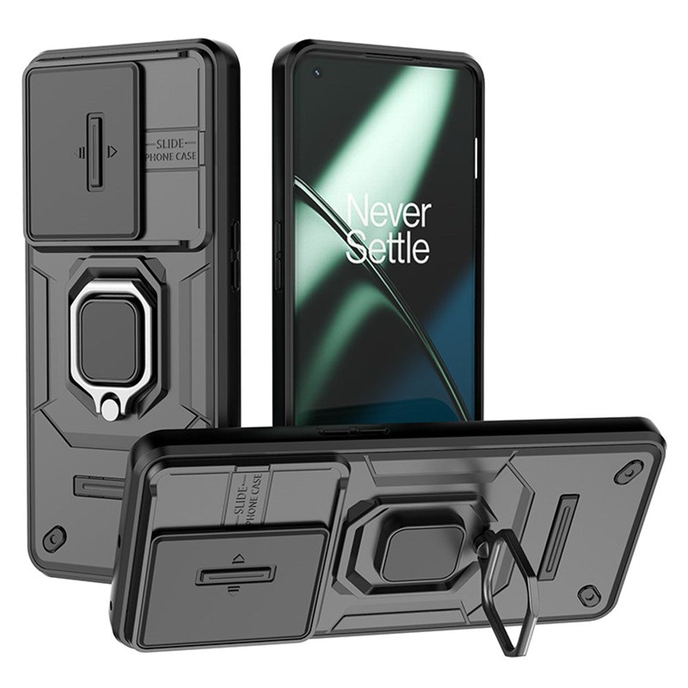 For OnePlus 11 5G Case Slide Lens Shield Ring Kickstand PC+TPU Phone Cover