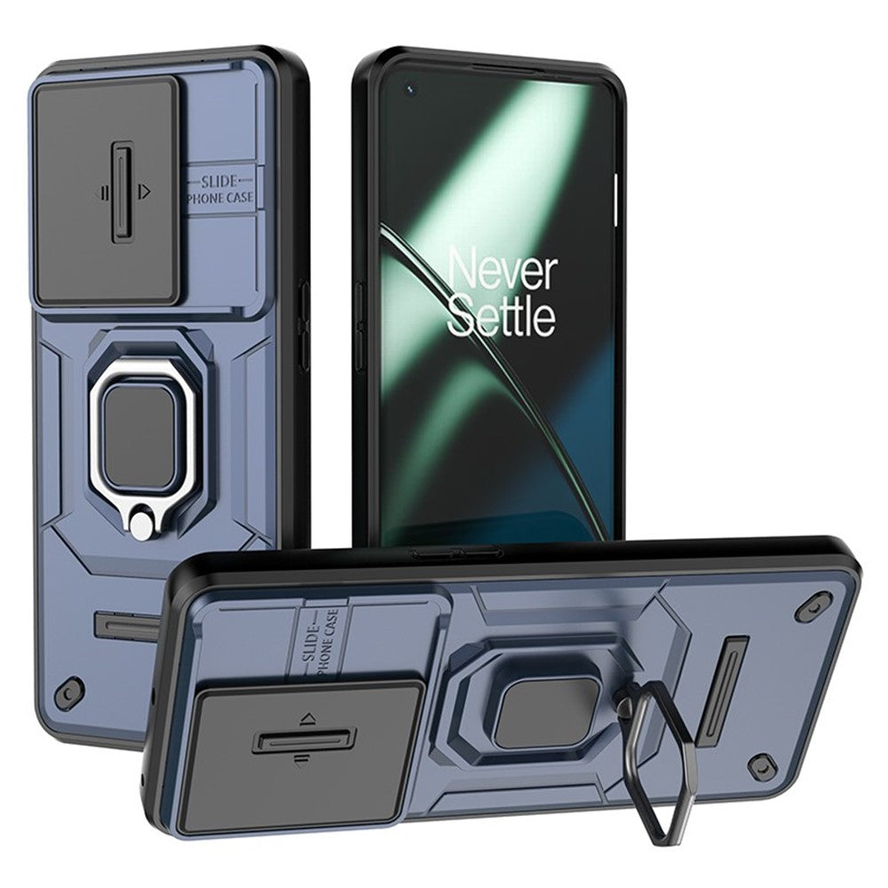 For OnePlus 11 5G Case Slide Lens Shield Ring Kickstand PC+TPU Phone Cover