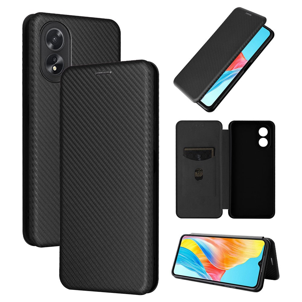 For Oppo A38 4G Case Leather Stand Card Slot Phone Shell with Carbon Fiber Texture