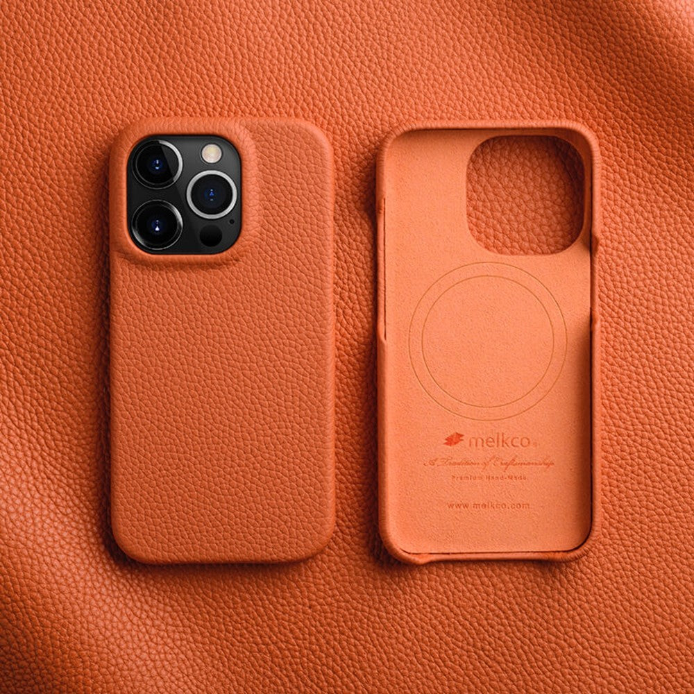 MELKCO til iPhone 15 Pro Cover Ridsefast Ægte Koskind+PC Magnetisk Telefoncover