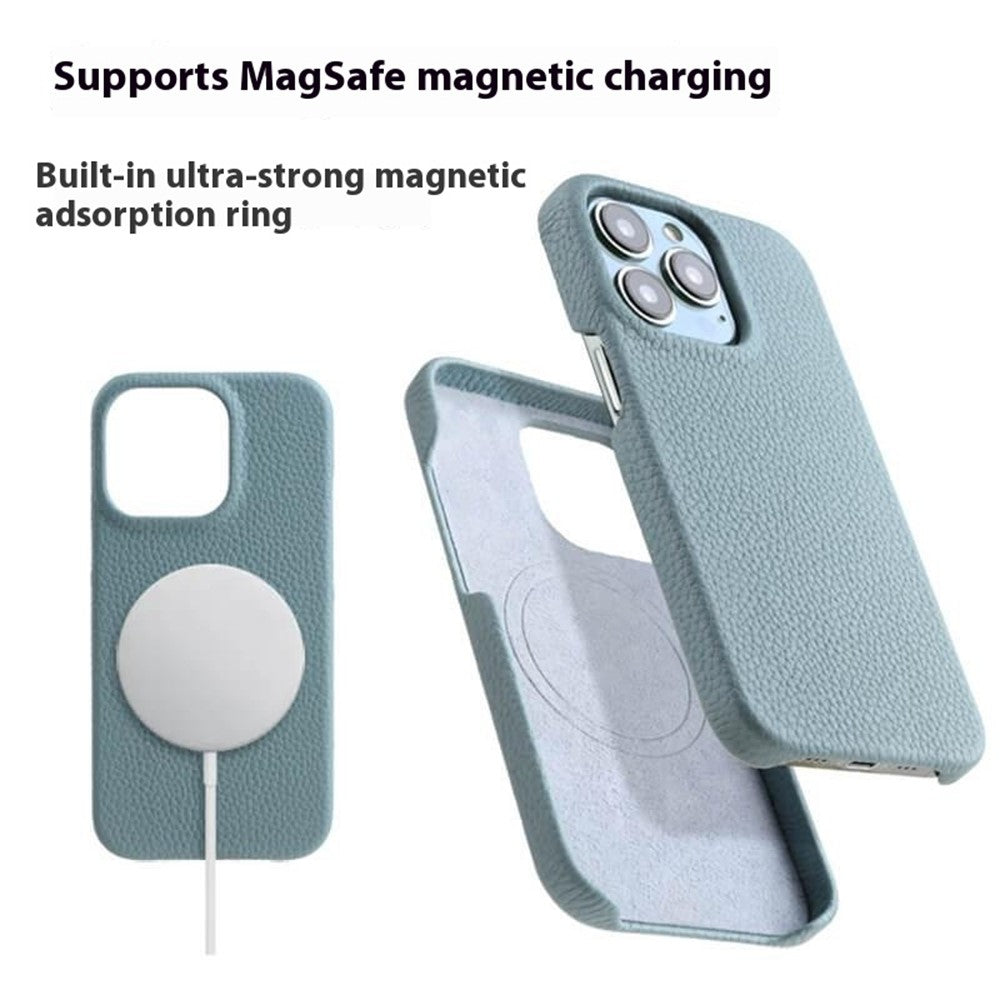 MELKCO til iPhone 15 Pro Cover Ridsefast Ægte Koskind+PC Magnetisk Telefoncover