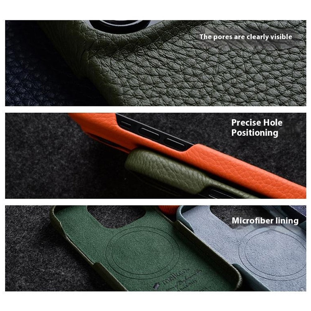 MELKCO til iPhone 15 Pro Cover Ridsefast Ægte Koskind+PC Magnetisk Telefoncover