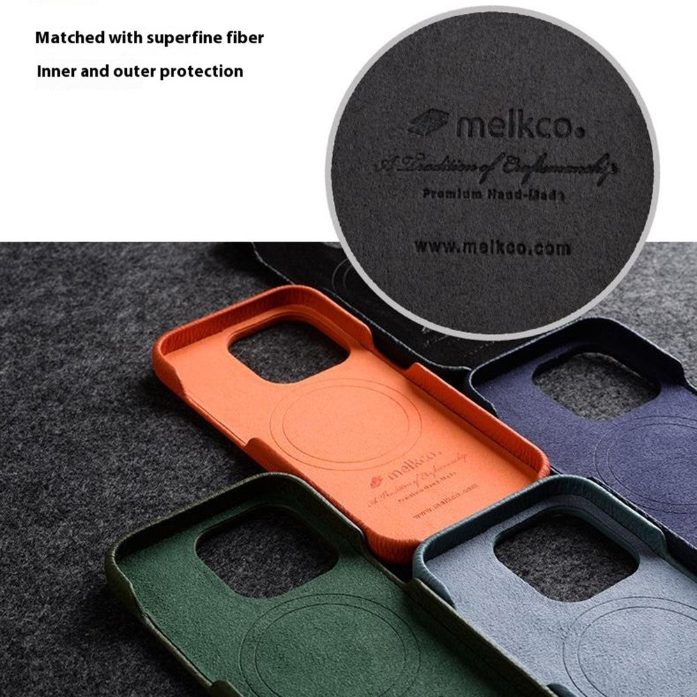 MELKCO til iPhone 15 Pro Cover Ridsefast Ægte Koskind+PC Magnetisk Telefoncover