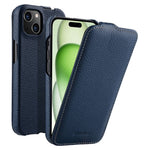 MELKCO Skal till iPhone 15 Plus - Vertikalt fällbart fodral i äkta nötläder + PC - Stötsäkert fodral