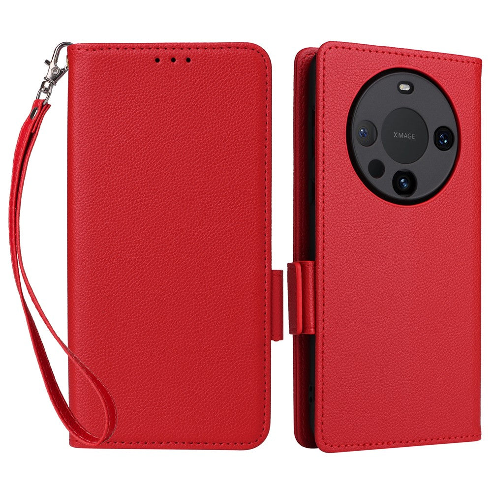 For Huawei Mate 60 Cover Litchi Texture Wallet Stand Leather Phone Case with Strap