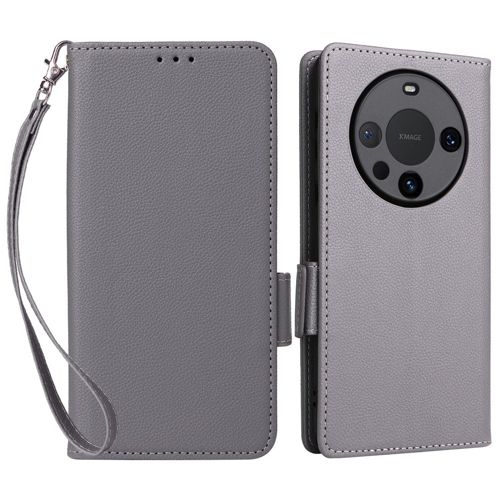 For Huawei Mate 60 Cover Litchi Texture Wallet Stand Leather Phone Case with Strap