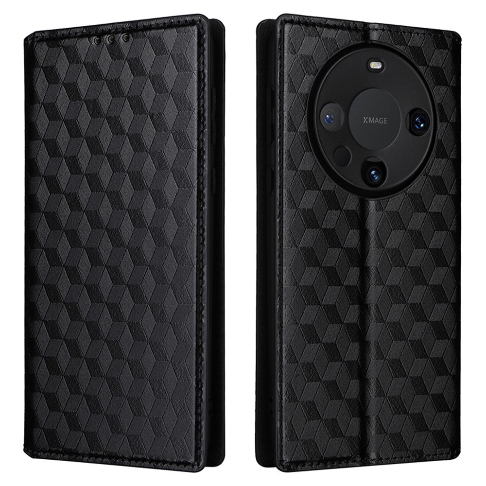 For Huawei Mate 60 Case Rhombus Imprinted PU Leather Wallet Phone Stand Cover