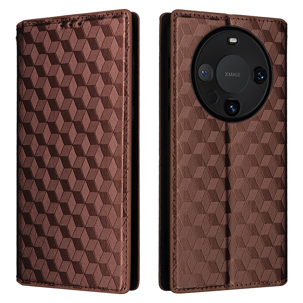 For Huawei Mate 60 Case Rhombus Imprinted PU Leather Wallet Phone Stand Cover