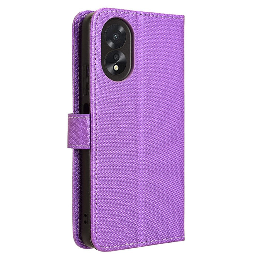 For Oppo A18 4G / A38 4G Leather Phone Case Stand Diamond Texture Protective Phone Cover