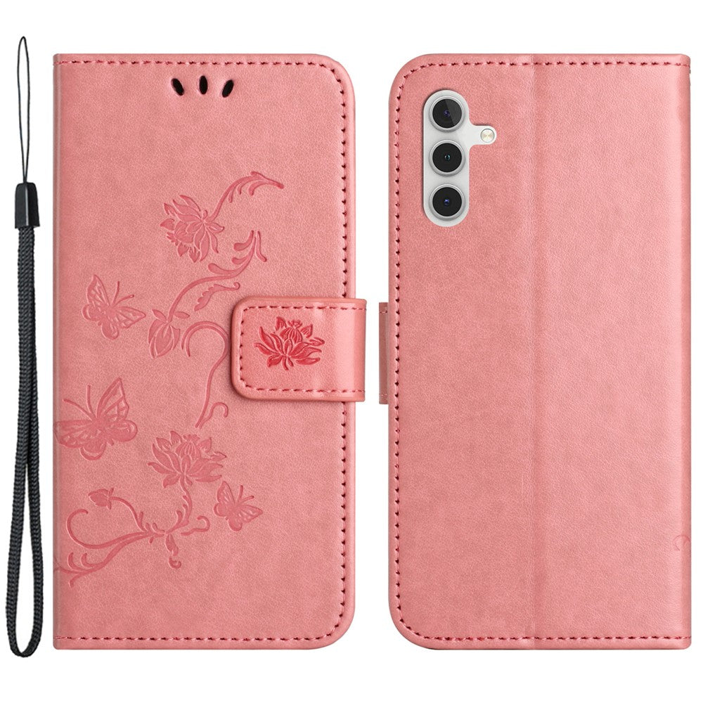 Til Samsung Galaxy A05s 4G Cover, Sommerfugl Blomst Præget Anti-fald Læder Telefon Cover