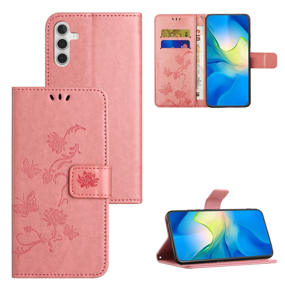 Til Samsung Galaxy A05s 4G Cover, Sommerfugl Blomst Præget Anti-fald Læder Telefon Cover