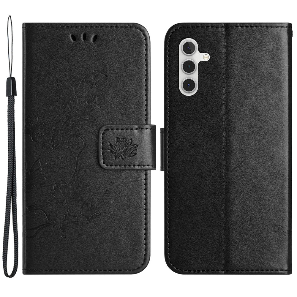 Til Samsung Galaxy A05s 4G Cover, Sommerfugl Blomst Præget Anti-fald Læder Telefon Cover