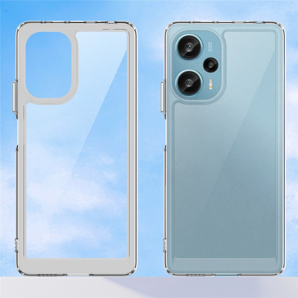 For Xiaomi Redmi Note 12 Turbo / Poco F5 5G Clear Phone Case with Electroplating Buttons (Big Rear Lens Hole)