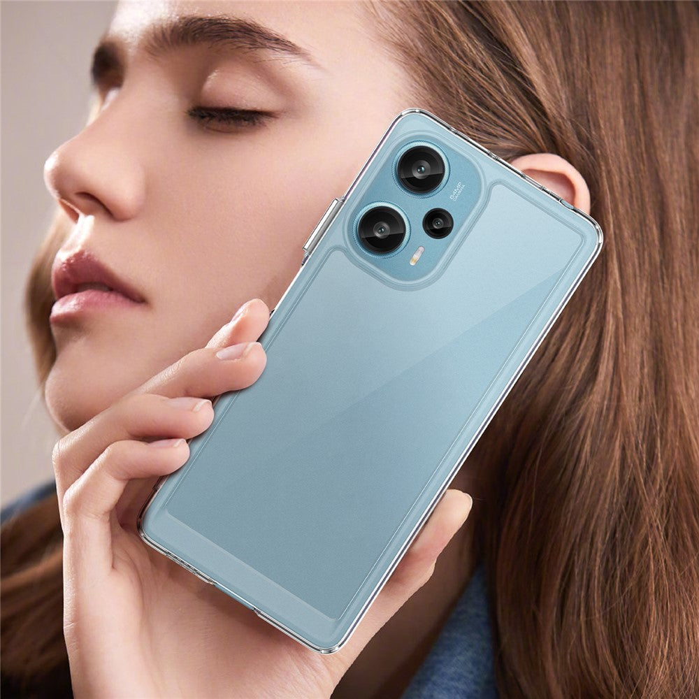 For Xiaomi Redmi Note 12 Turbo / Poco F5 5G Clear Phone Case with Electroplating Buttons (Big Rear Lens Hole)