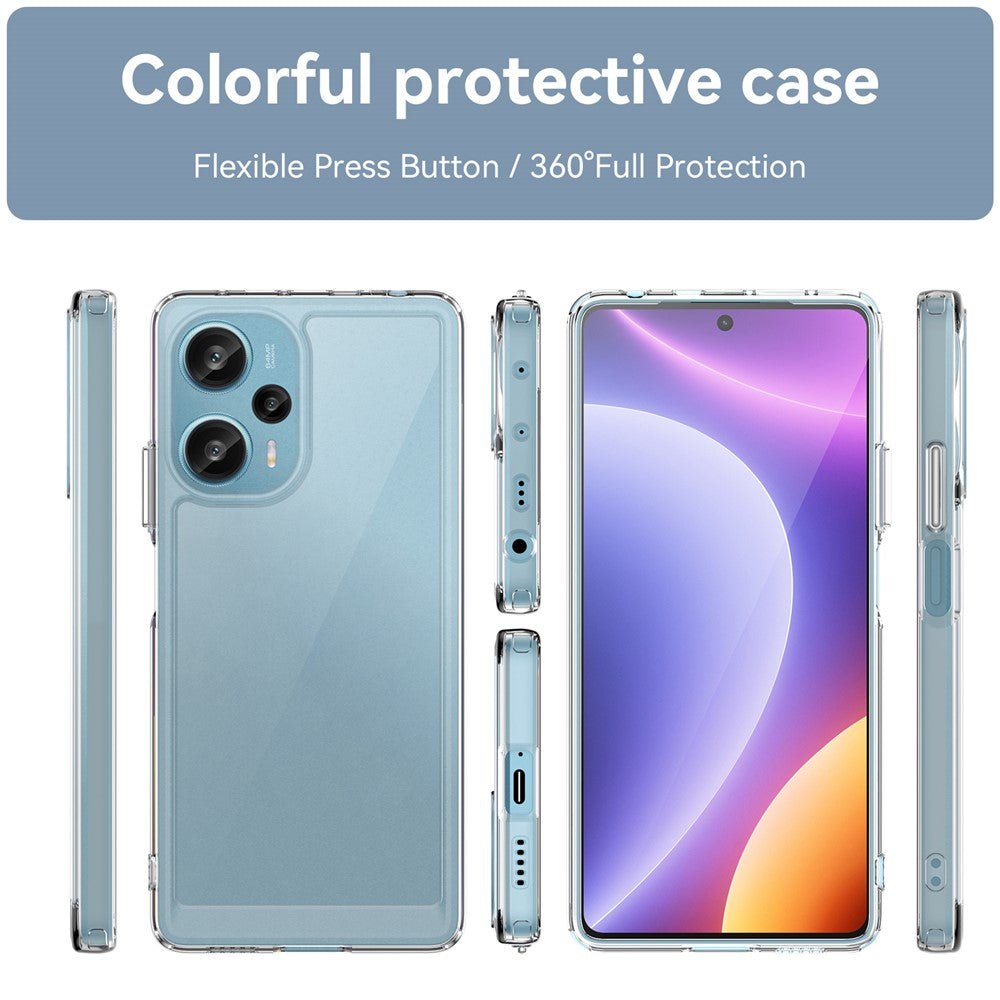 For Xiaomi Redmi Note 12 Turbo / Poco F5 5G Clear Phone Case with Electroplating Buttons (Big Rear Lens Hole)