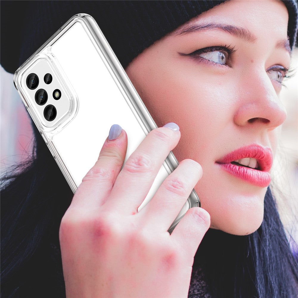 mobilskal till Samsung Galaxy A33 5G genomskinligt skal med galvaniserade knappar (stort bakre linshål)