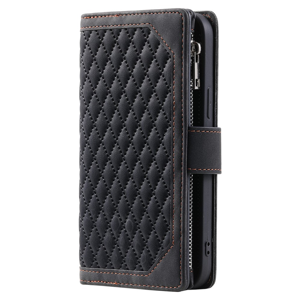 Til Samsung Galaxy A05s 4G Etui PU Læder Telefoncover Diamant Tekstur Lynlås Pung med Rem