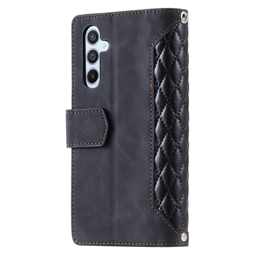 Til Samsung Galaxy A05s 4G Etui PU Læder Telefoncover Diamant Tekstur Lynlås Pung med Rem