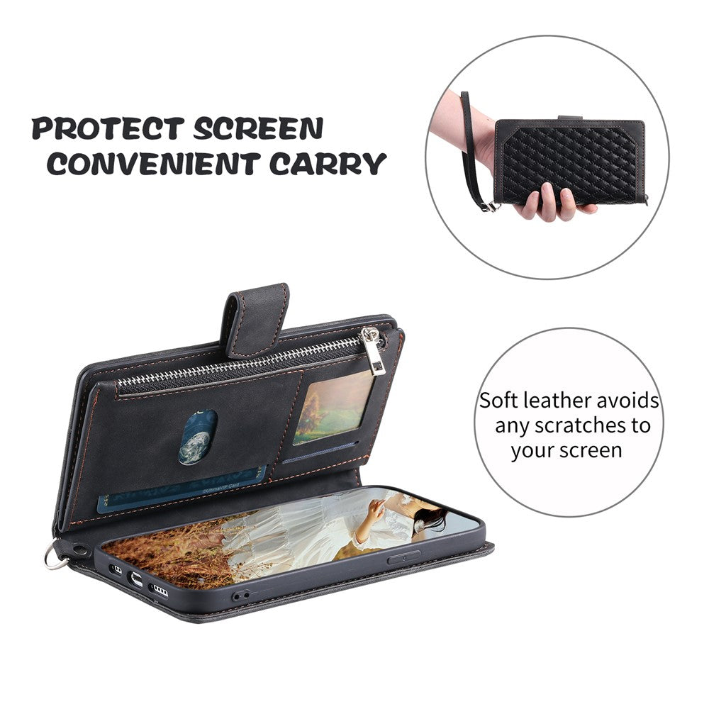Til Samsung Galaxy A05s 4G Etui PU Læder Telefoncover Diamant Tekstur Lynlås Pung med Rem