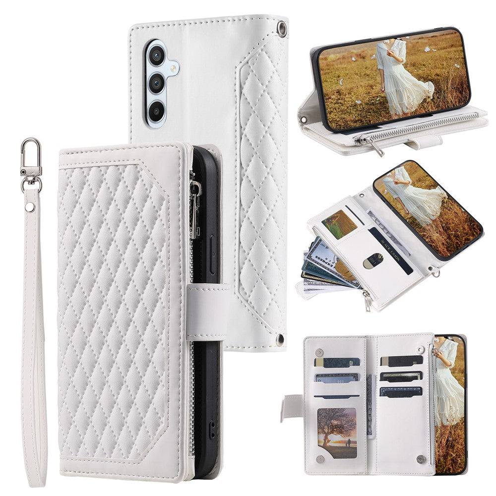 Til Samsung Galaxy A05s 4G Etui PU Læder Telefoncover Diamant Tekstur Lynlås Pung med Rem