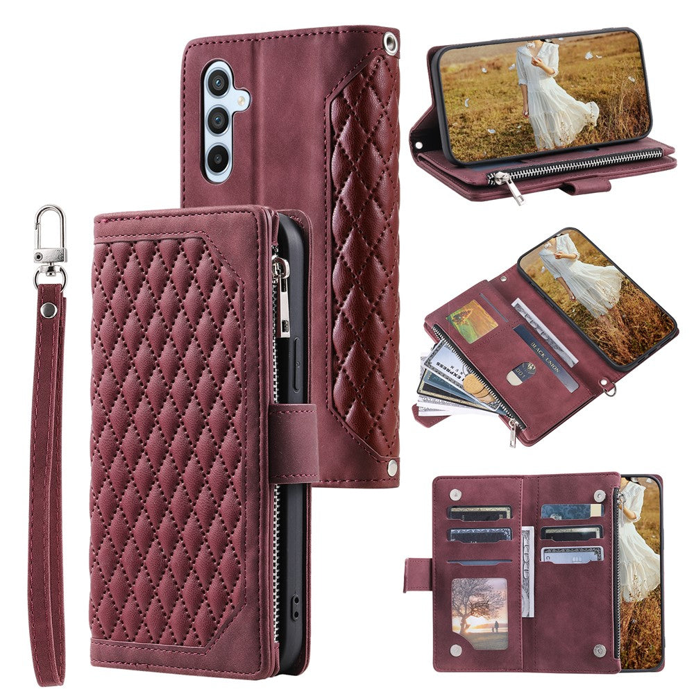 Til Samsung Galaxy A05s 4G Etui PU Læder Telefoncover Diamant Tekstur Lynlås Pung med Rem