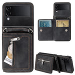 Til Samsung Galaxy Z Flip4 5G coverkortholder PU-læder støtteben telefoncover med håndrem