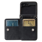 For Samsung Galaxy Z Flip5 5G Case Zipper Pocket Leather Cover with Hand Strap and Shoulder Strap