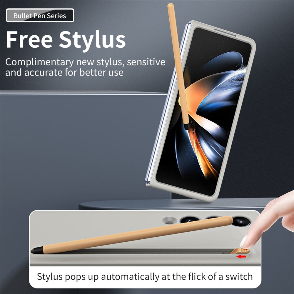 Til Samsung Galaxy Z Fold4 5G-cover med touchpen, gummibelagt PC sammenklappeligt telefoncover