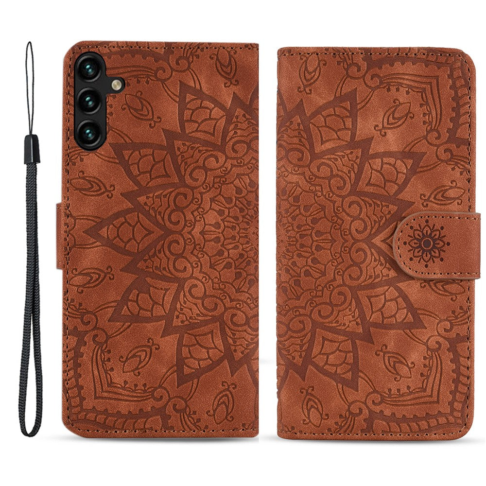 Til Samsung Galaxy A15 4G etui med præget blomstret lædercover og pungfunktion
