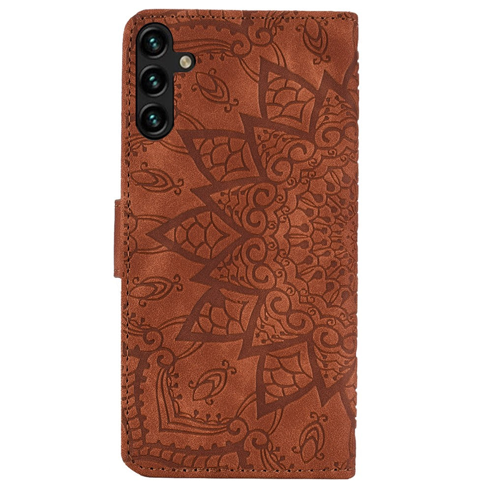 Til Samsung Galaxy A15 4G etui med præget blomstret lædercover og pungfunktion