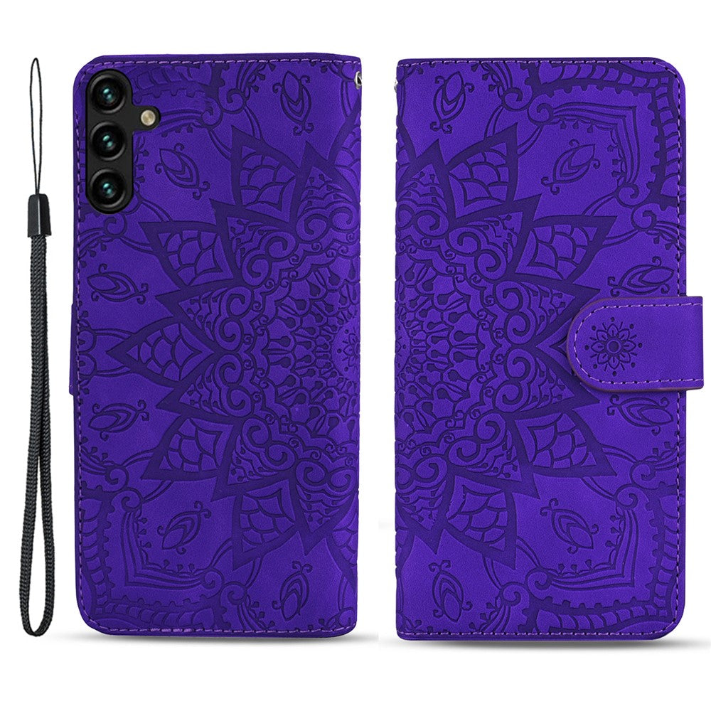 Til Samsung Galaxy A15 4G etui med præget blomstret lædercover og pungfunktion