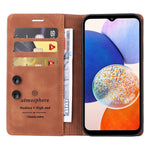 006-serien för Samsung Galaxy A14 5G / A14 4G-skal i läder med plånbok och dragkedja.