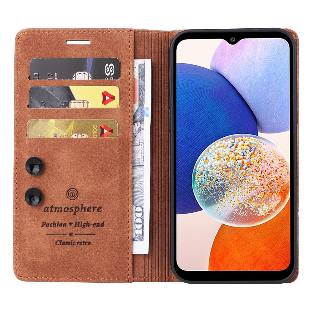 006-serien för Samsung Galaxy A14 5G / A14 4G-skal i läder med plånbok och dragkedja.