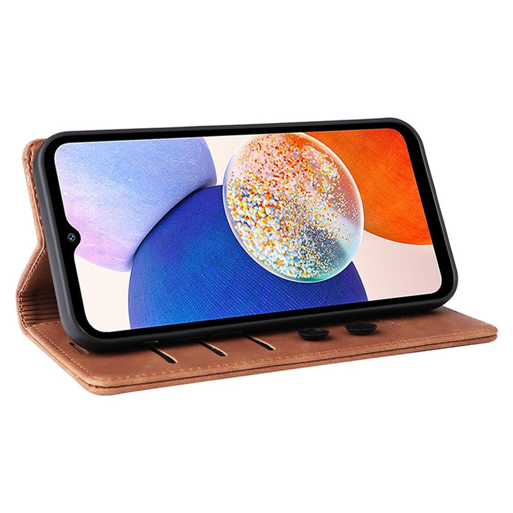006-serien för Samsung Galaxy A14 5G / A14 4G-skal i läder med plånbok och dragkedja.
