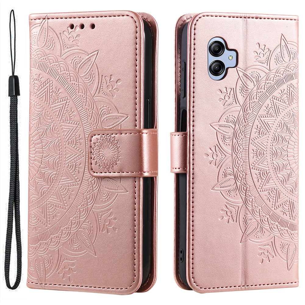 Til Samsung Galaxy A05 4G etui, pung, PU-læder, præget standertelefoncover med rem