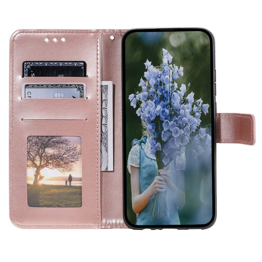 Til Samsung Galaxy A05 4G etui, pung, PU-læder, præget standertelefoncover med rem