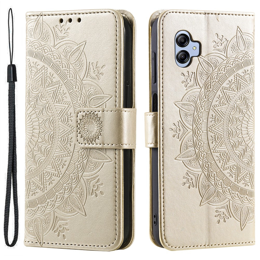 Til Samsung Galaxy A05 4G etui, pung, PU-læder, præget standertelefoncover med rem