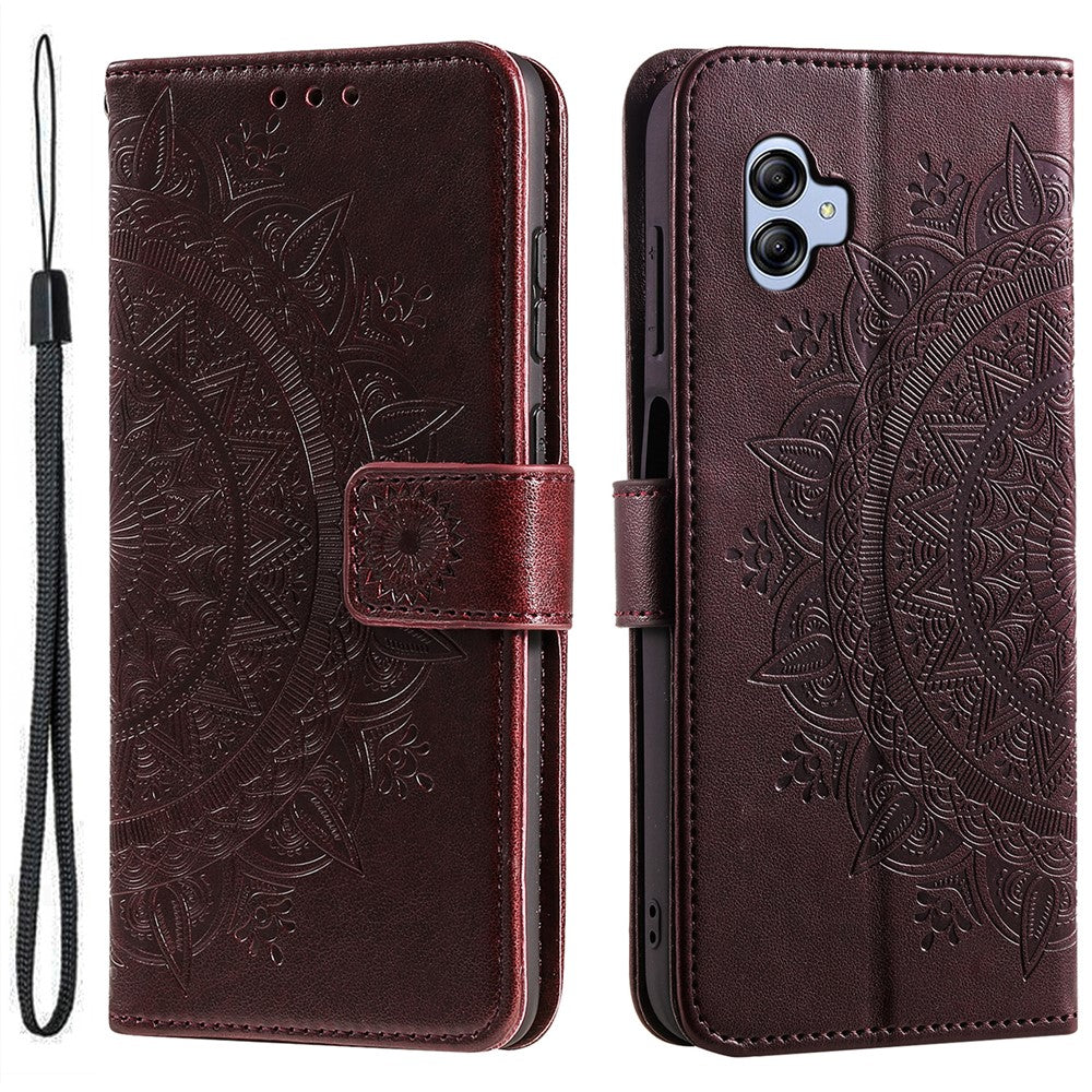 Til Samsung Galaxy A05 4G etui, pung, PU-læder, præget standertelefoncover med rem