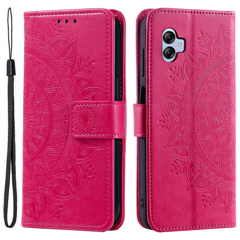 Til Samsung Galaxy A05 4G etui, pung, PU-læder, præget standertelefoncover med rem