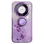 KADEM For Huawei Mate 60 Case Ring Kickstand Precise Cutout Flower Pattern Gradient Glitter TPU Cover