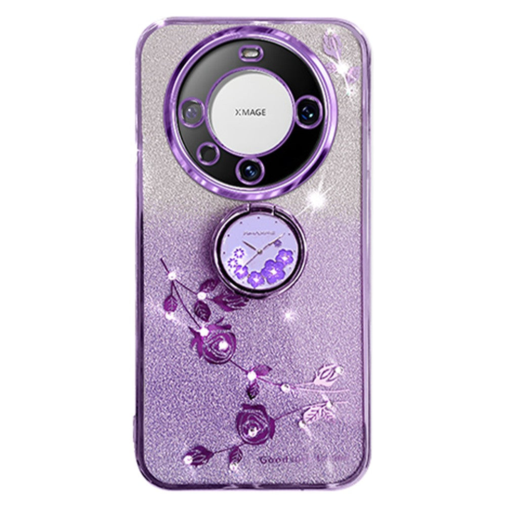 KADEM For Huawei Mate 60 Case Ring Kickstand Precise Cutout Flower Pattern Gradient Glitter TPU Cover