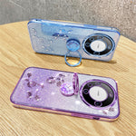 KADEM For Huawei Mate 60 Case Ring Kickstand Precise Cutout Flower Pattern Gradient Glitter TPU Cover