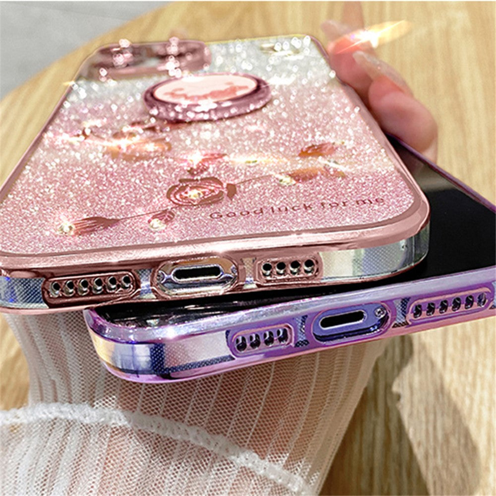 KADEM For Huawei Mate 60 Case Ring Kickstand Precise Cutout Flower Pattern Gradient Glitter TPU Cover