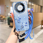 KADEM Skal För Huawei Mate 60 Pro - Precis Utskuret Strass Blomma - Fallskyddande TPU mobilskal Med Rem